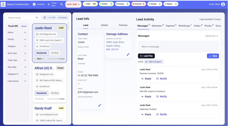 The activity history on a MetaSync lead